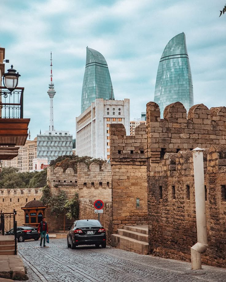 Baku old city and Flame Towers